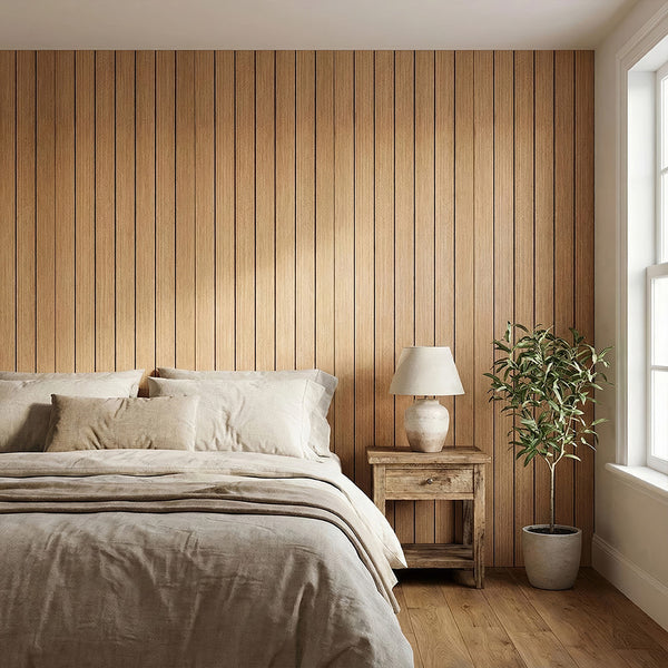 1pc 3D Imitation Wood Grain Grille Wall Panels, 300*40cm, Self-adhesive Vertical Stripe Wall Stickers, Peel and Stick, TV Background Decoration Stickers for Bedroom and Living Room, Kitchen and Bathroom Wall Renovation Stickers, Ideal for Renovating Livin