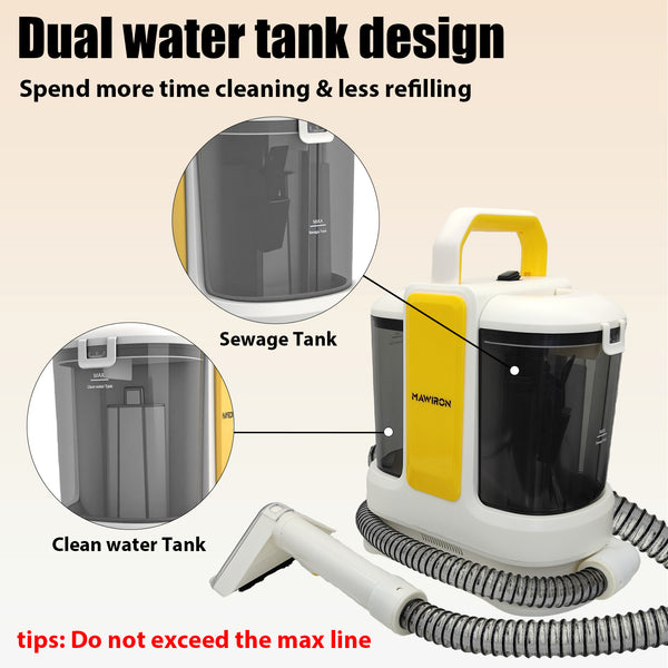 Electric Washing Vacuum Cleaner with Dual Tank and 2 Brushes, Stain Cleaner for Carpets, Stairs, Upholstery, Car, for Large Areas and Stubborn Stains, Carpet Cleaner, Stain Vacuum Cleaner, Upholstery