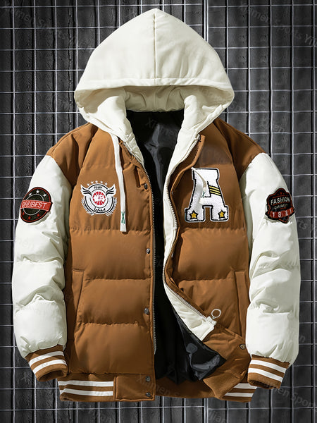 Men'S American-Style Embroidered Hoodie Jacket for Couples, Thickened for Autumn And Winter, Baseball Coat