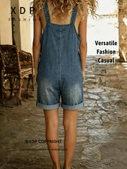 Women'S Denim Retro Summer Clothing 2026 New Fashion Dungarees with Pockets Versatile Suspenders Shorts for Lady Loose Fit Jumpsuit Perfect Outfits for Casual Occasions/Commute