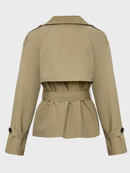 Women's Commuter Notch Lapel Double Breasted Detachable Belt Trench Coat, Elegant Plain Outerwear Jacket
