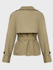 Women's Commuter Notch Lapel Double Breasted Detachable Belt Trench Coat, Elegant Plain Outerwear Jacket