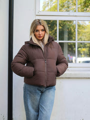 Fitted Detachable Hooded Puffer Jacket, Women Winter Basic Warm Coat with Removable Hood Zip Deep Pockets