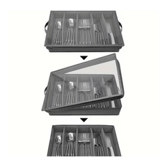 1pc 5-Compartment Fabric Flatware Organizer with Clear Lid - Portable Tension-Mounted Utensil Storage Box for Kitchen, Camping, Picnics - Chopsticks, Knife, Fork, Spoon Organizer, Picnic Flatware Holder | Stylish Table Accessory | Tension Mount Closure