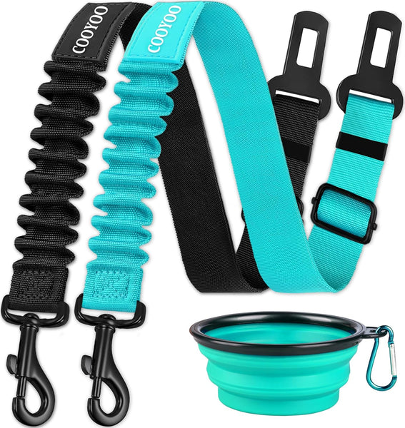 COOYOO Dog Seat Belt,Retractable Dog Car Harness Seat Belt for Car Adjustable Nylon Pet Safety Seat Belts Heavy Duty & Elastic Bungee Buffer