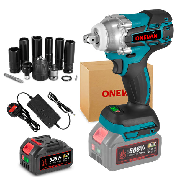 Brushless Electric Wrench, 1/2 Inch Impact Wrench Set,, with LED Work Light, 2 Forward Speeds, 2 Reverse Speeds, for Home DIY/Electric Tools Home DIY/Electric Tools, Furniture Installation Scaffolding Electric Tools, ONEVAN