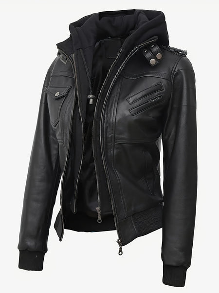 Autumn/winter 2025 Item, Elegant and Sexy Women's PU Jacket, Ladies' Faux Jacket with Detachable Hood
