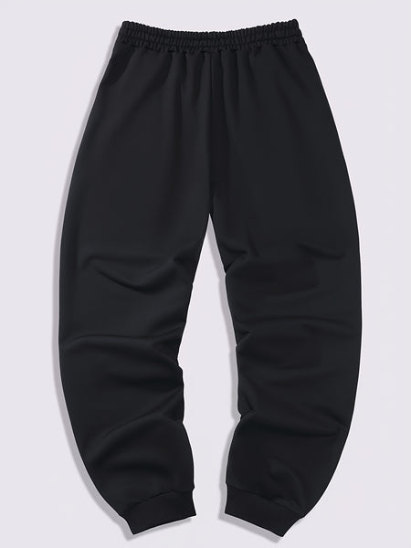 Three-pc Men's Solid Color Plain Elastic Waistband Drawstring Ribbed Cuffed Casual Jogger Pants, Men's Dress Administrative Trousers