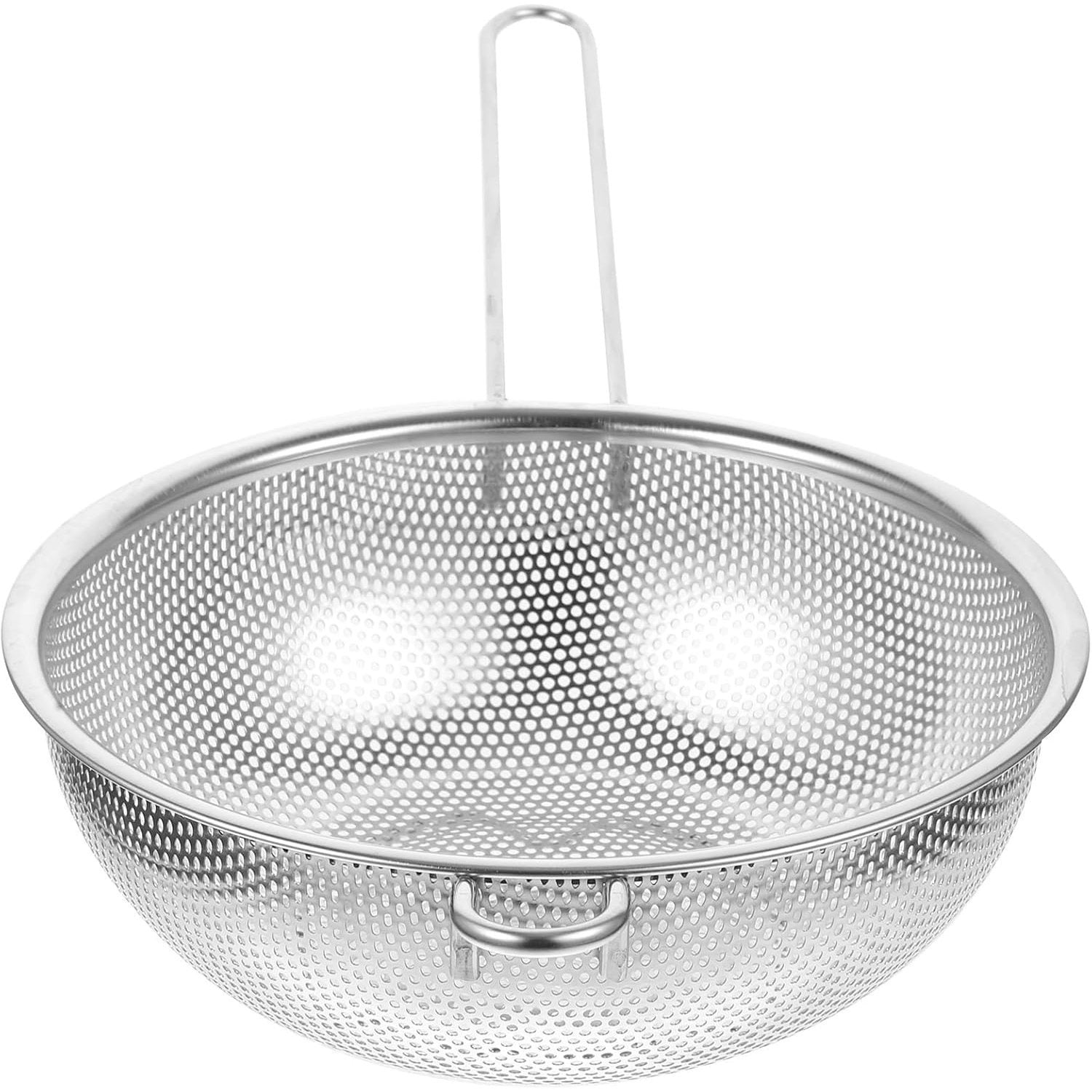 Stainless Steel Colander with Handle, Fine Mesh Food Strainer, Long Handle Metal Strainer, Drain Basket for Rice Pasta Spaghetti Vegetables