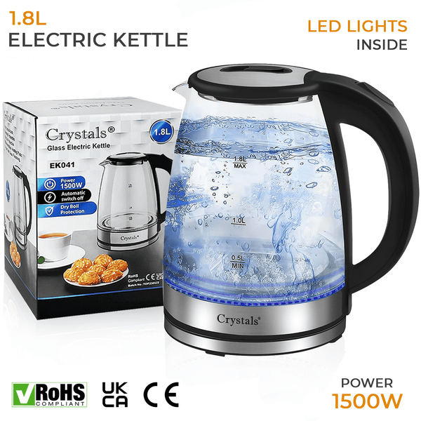 1.8L/1500W Glass Electric Kettles, Glass Kettle with Blue LED and Boil Dry Protection, Cordless Fast Boil Quiet Kettle - Easy to Clean Electric Kettle, BPA Free