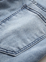 Men's Slim Fit Suspender Jeans, Teen Boys' Denim Pants, Trendy Fashion Versatile Solid Color Classic