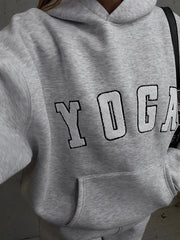 2024 New YOGA Letter Embroidery Gray Casual Loose Sports Sweatshirt, Women's Top, Sports Hoodie