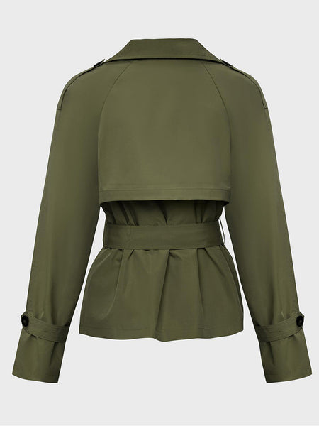 Women's Commuter Notch Lapel Double Breasted Detachable Belt Trench Coat, Elegant Plain Outerwear Jacket
