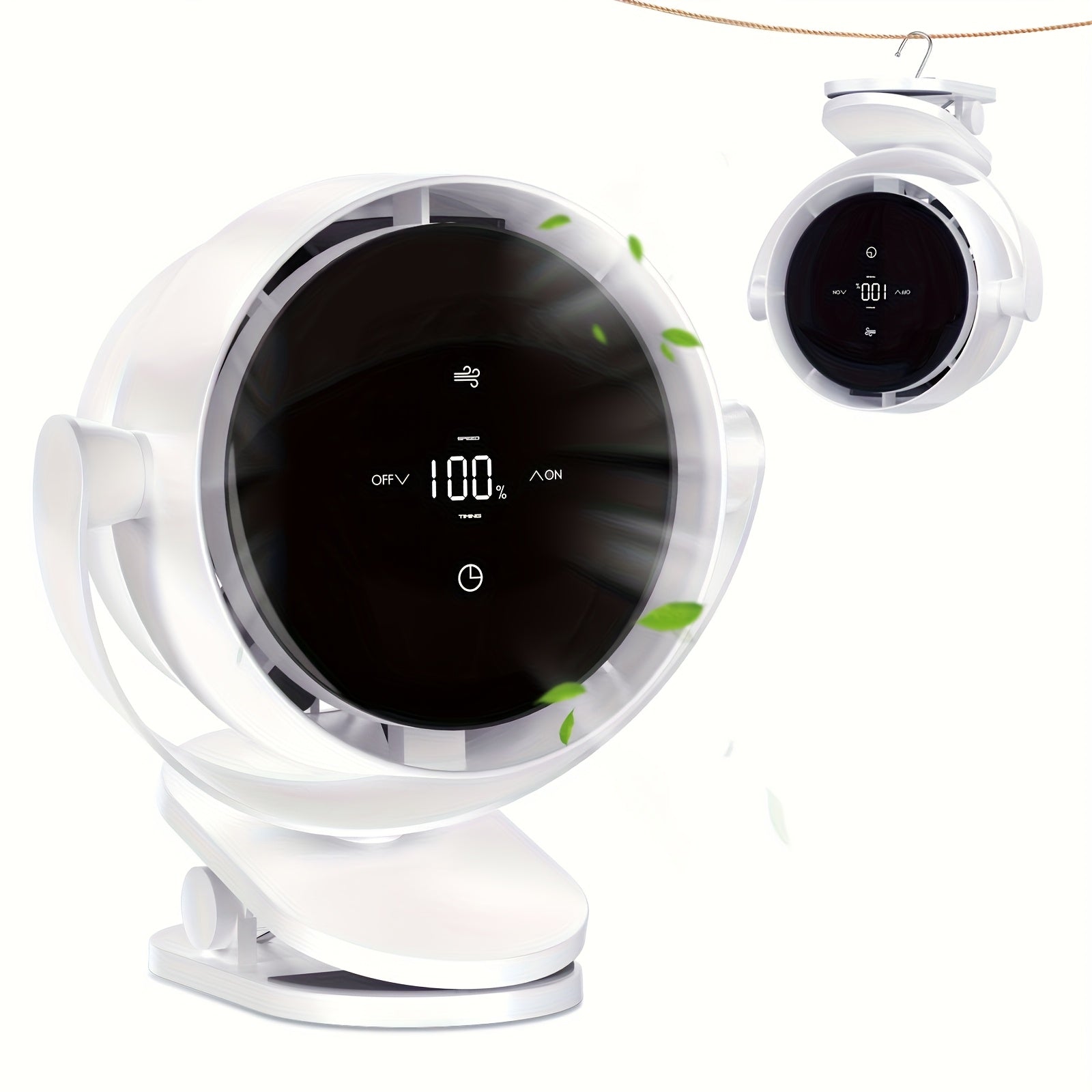 Portable Clip-On Desk Fan F7 - 4000mAh Battery, 2.5-16H Runtime, 100-Speed Touch Control, 360° Rotation, Natural Wind/Timer Modes for Office, Bedroom, Travel - Lightweight 550g