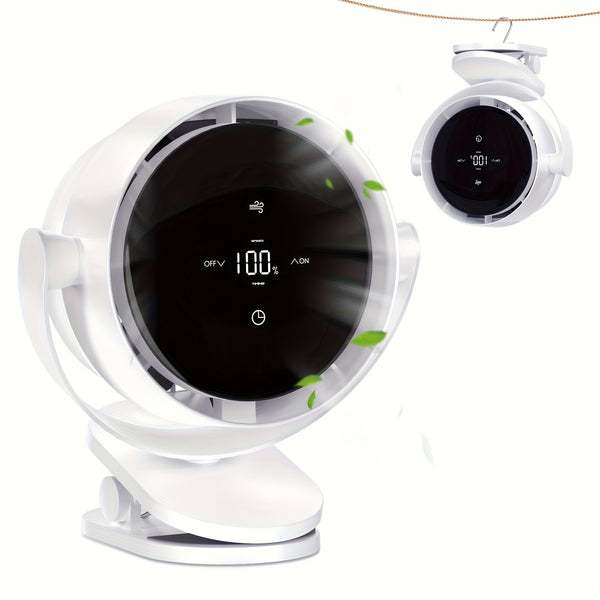Portable Clip-On Desk Fan F7 - 4000mAh Battery, 2.5-16H Runtime, 100-Speed Touch Control, 360° Rotation, Natural Wind/Timer Modes for Office, Bedroom, Travel - Lightweight 550g