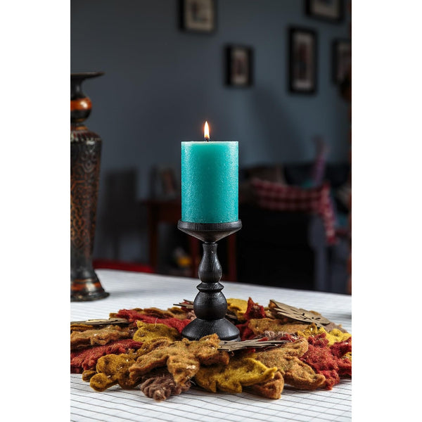 3pcs Turquoise Pillar Candles Set - Unscented Smokeless Wick, 7.5cm x 10cm (3