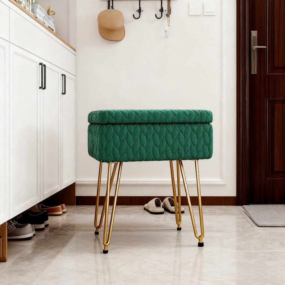 Padded Storage Footstool, Living Room Side Table with Tray, Sofa Footstool, Bedroom Dressing Stool - Features Large Built-in Storage, Non-Slip Metal Hairpin Legs, Includes Tray, Suitable for Living Rooms, Bedrooms, Hallways