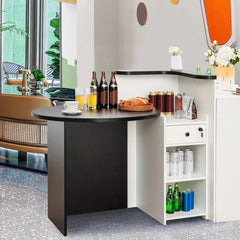 COSTWAY Modern Black Reception Desk with Lockable Drawer & Adjustable Shelf - Heavy-Duty Engineered Wood & MDF Construction, Spacious Oval Desktop (89.92cm x 69.85cm), 2-Tier Open Shelves & 3-Position Adjustable Shelving for Office, Reception  or Home - E