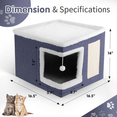 1pc Large Cat Cube House Cosy Foldable Bed Pet Cave Furry Soft Cushions Scratch Pads 42X42X36CM