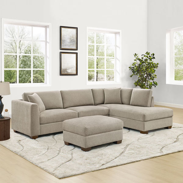 Thomasville Walsen Grey Fabric Corner Sofa with Storage Ottoman, Right Hand Facing
