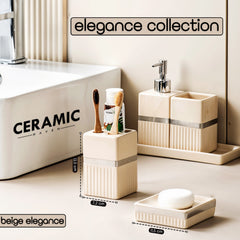 Ceramic Haven Elegance Collection | Set of 5 Luxury Bathroom Accessories | Soap Dispenser, Toothbrush Holder, Multipurpose Holder, Tumbler, Vanity Tray | Stylish Décor & Organizer