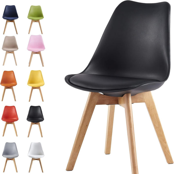 mcc direct 1Pcs Dining Chair Wooden Legs Soft Cushion Pad Stylish DELUXE Retro Lounge Dining Office EVA