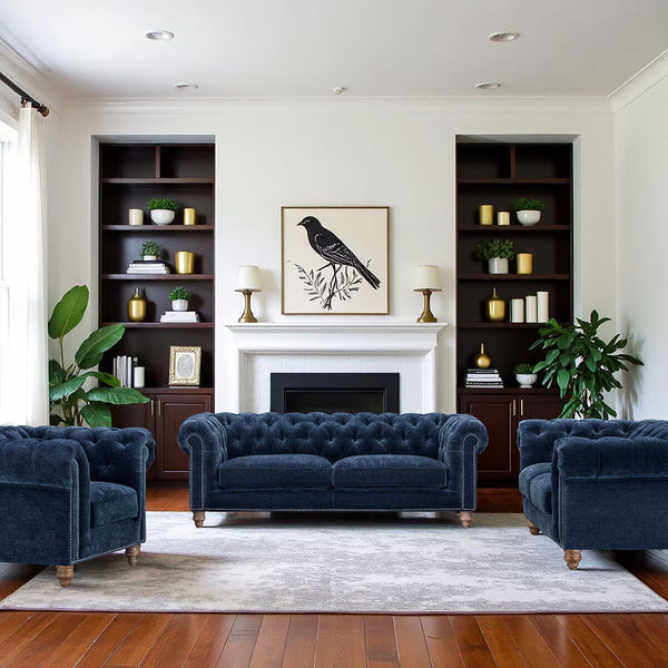 Allington 3 Seater Navy Fabric Chesterfield Sofa