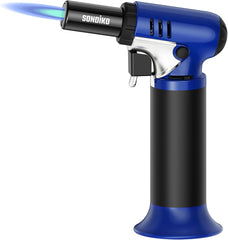 Sondiko Kitchen Blow Torch with Fuel Gauge S907, Refillable Soldering Torch Lighter with Safety Lock and Adjustable Flame for Desserts, Creme Brulee, Welding, Industrial (Butane Not Included)