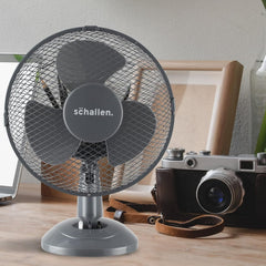 Schallen 9 Inch Portable Desk Fan Oscillating Table Fan Quiet Electric Cooling Fan 2 Speed Settings Desktop Air Circulator Home Office Bedroom Workstation Garage Small Table Fan Plastic Blade Safety Mesh Grill UK Plug Grey White or Black