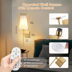 Wall lamp, LED wall lamp, dimmable wall lamp (non-hardwired fixture), controllable bulb, modern linen shade bedroom hallway wall lamp