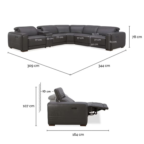 Aiden & Ivy Karson Dark Grey Leather Power Reclining Sectional Sofa