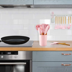 12pcs Spatula Spoon Cooking High Temperature Resistant Food Grade Silicone Household Kitchenware Spoon Spatula Set, Pink