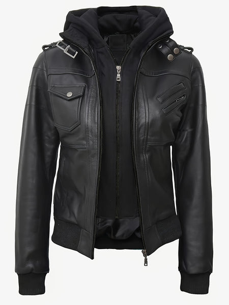 Autumn/winter 2025 Item, Elegant and Sexy Women's PU Jacket, Ladies' Faux Jacket with Detachable Hood