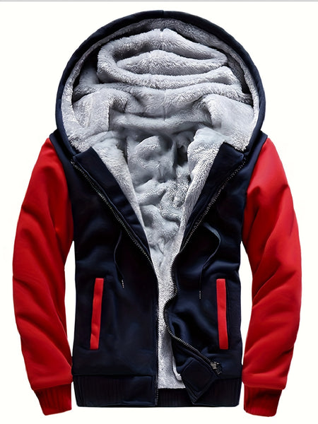 Men'S Cozy Fleece Hoodie, Stylish Color-Blocked Jacket for Autumn And Winter
