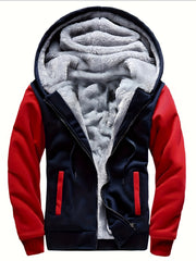 Men'S Cozy Fleece Hoodie, Stylish Color-Blocked Jacket for Autumn And Winter