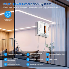 2025 Intelligent Electronic Window Cleaning Robot, Featuring 7.5Kpa Strong Suction, Smart Route Planning, an 8-Layer Safety Protection System, Edge Cleaning Capabilities, Washable Rags, Double-Sided Nozzles, And Water Volume Display