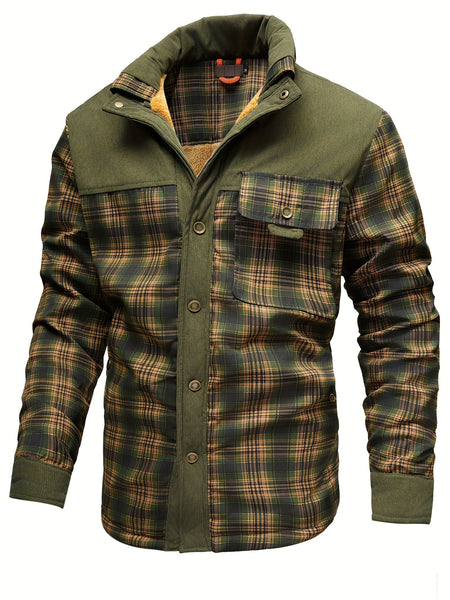 Men's American Size Autumn/Winter Fleece-Lined Warm Plaid Jacket