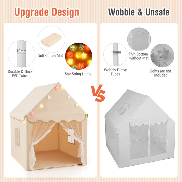 Large Kids Play House with Washable Mat and Star Lights