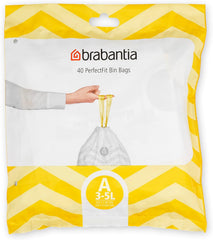 Brabantia Perfectfit Bin Liners (Size G/23-30 Litre) Thick Plastic Trash Bags with Tie Tape Drawstring Handles (40 Bags)
