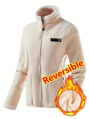 Women's Spring Casual Jacket, Thickened Shaggy Warm Printed Reversible Coral Sweatshirt, Double-Sided Outerwear