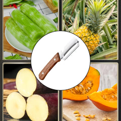 Zero-Snag Wooden Peeler, Multi-Functional Wooden Kitchen Tool, Multifunctional Vegetable Peeler with Stainless Steel Blades & Built-In Bottle Opener