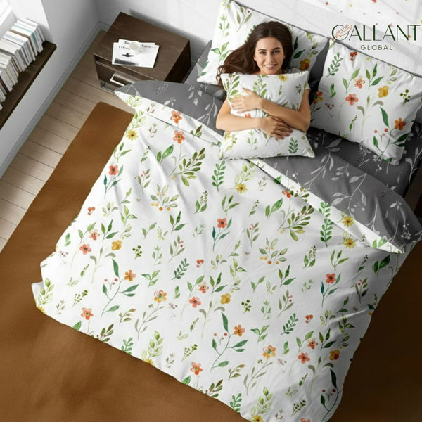 Printed Floral Duvet Sets 100% MicroFiber Super Soft Bedding Sets Button Closure With 2 Pillowcase Reversible Multicolored Duvet Covers Set