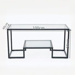Alivio Modern Coffee Table with Metal Frame & Shelves Storage (Glass)