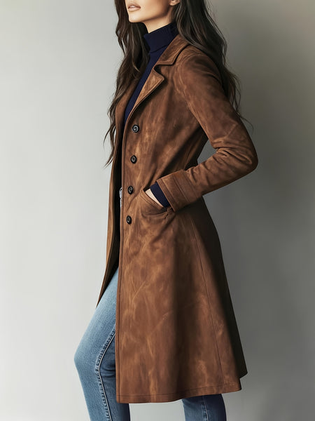 Elegant Women'S Vintage Coat - Classic Lapel Design, Button-Front Closure, H-Fit Cut Machine Washable Single-Breasted Style, Business Commute Wear, Timeless Classic Women'S Outerwear Warm Coat Jacket &