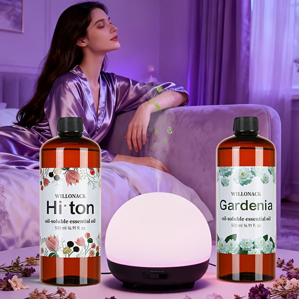 WILLONACK Large Bottle Essential Oil Refill Suitable for All Diffusers, Bulk 500ml/16.91oz with 8 Scents (White Peach, Lavender, Gardenia) - Hotel-Grade Oils for Home, Diffuser Machines, Gift Choice, Plastic Bottle Refill