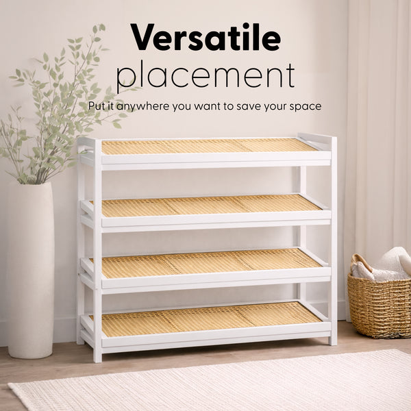 KEPLIN 2/3/4-Tier Bamboo and Rattan Shoe Rack Organizer – Durable, Easy Assembly – Compact Design for Entryway, Closet, or Hallway – Stylish and Functional Storage – Black and Natural
