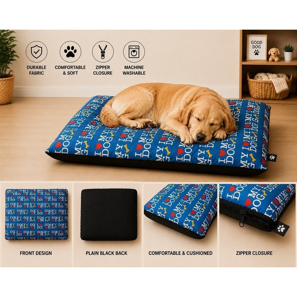 Dog Pet Bed with Removable Zipped Cover Large 95cm x 65cm Soft Washable Cushion