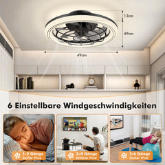 49Cm Modern Ceiling Fan with Light - Smart 3-Color Temperature Adjustment, Low Profile Flush Mount, Remote Control, 6-Speed Settings for Living Room, Bedroom, Home Office