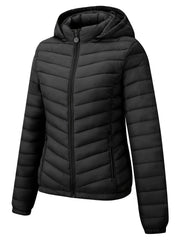 Women's Autumn/Winter Fashion Simple Versatile Lightweight Commuter Hooded Padded Coat with Pockets