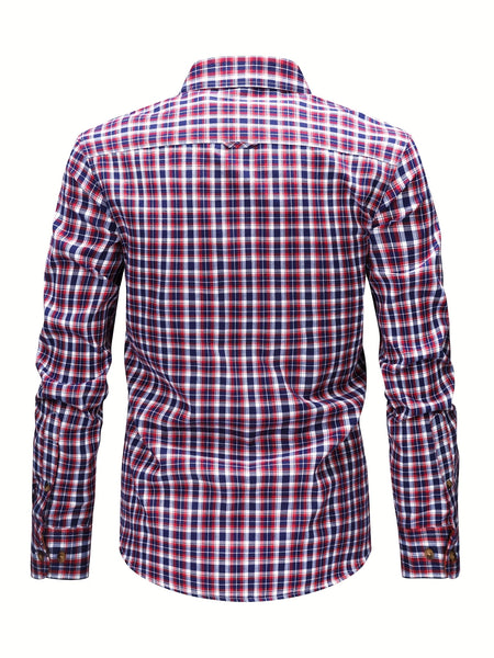 New  Brushed Plaid Flannel Men's Long Sleeve Shirt, Two-Tone Design, Thickened Autumn Casual Shirt for Men's Daily Vacation Streetwear, Comfortable Fit